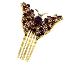 Vintage Joseph Warner Rhinestone Butterfly Hair Comb